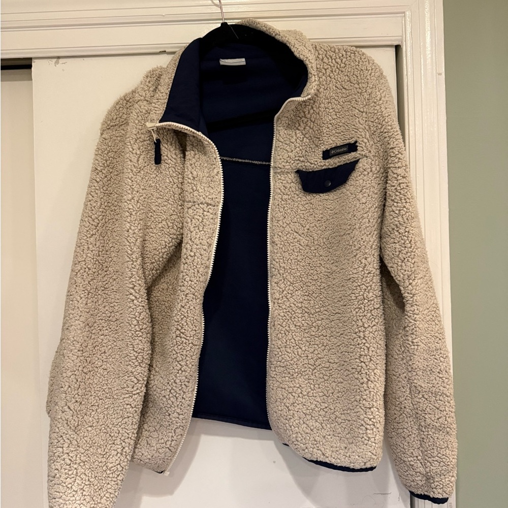 Columbia Women’s Sherpa Fleece Jacket – Oatmeal/Navy, Size Large